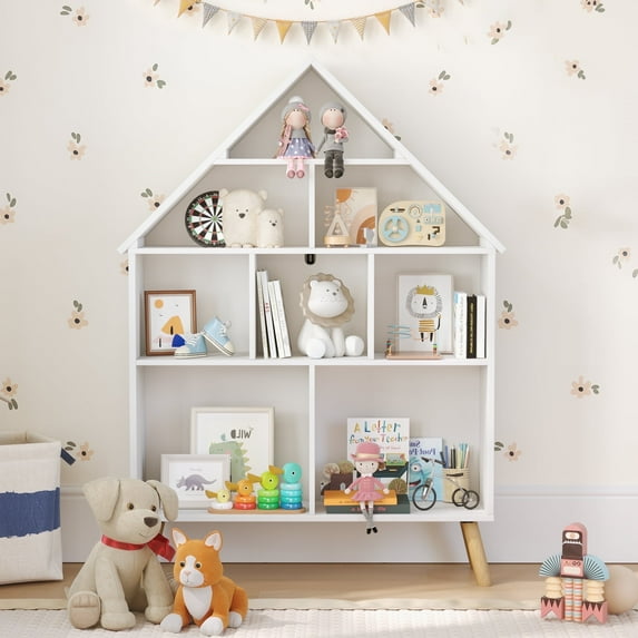 Curipeer 46''H Kids Bookshelf, Cube Toy Storage Organizer for Kids Room - White