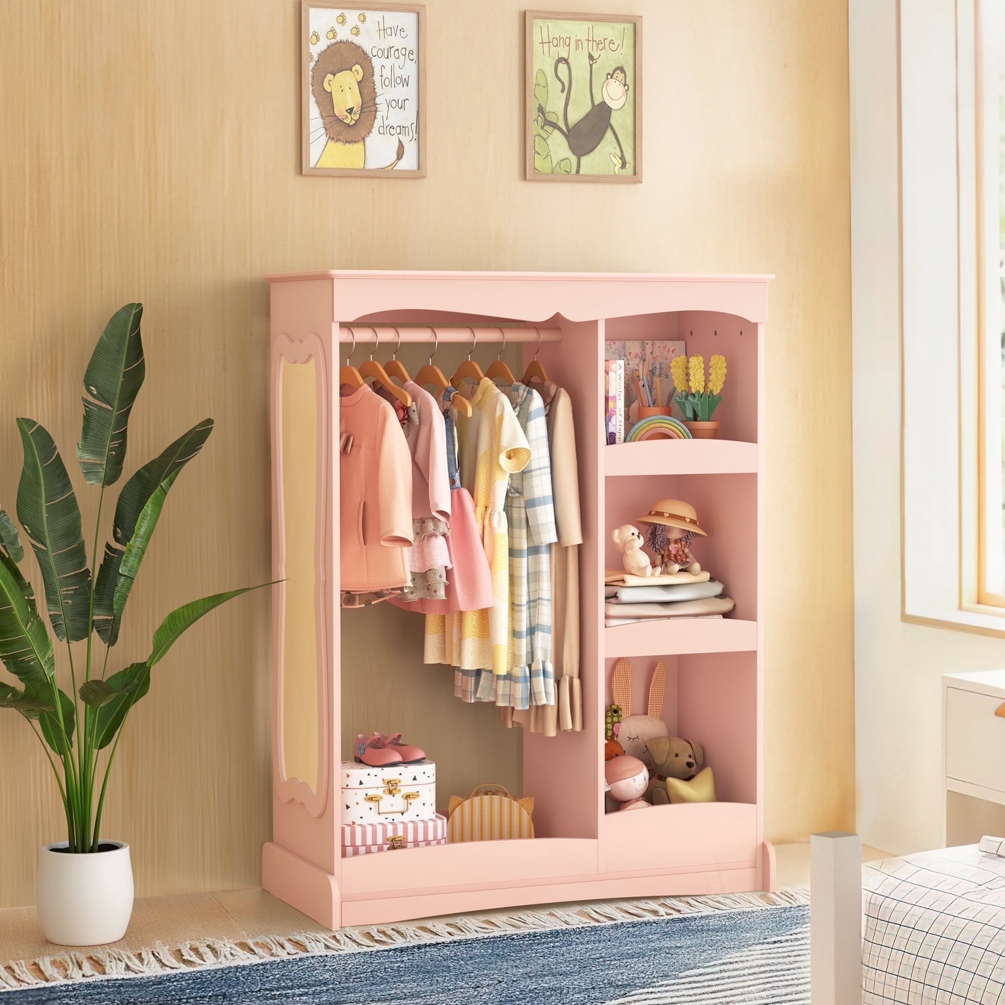 Curipeer Kids Dress up Storage with Flower Mirror, Kids Wardrobe