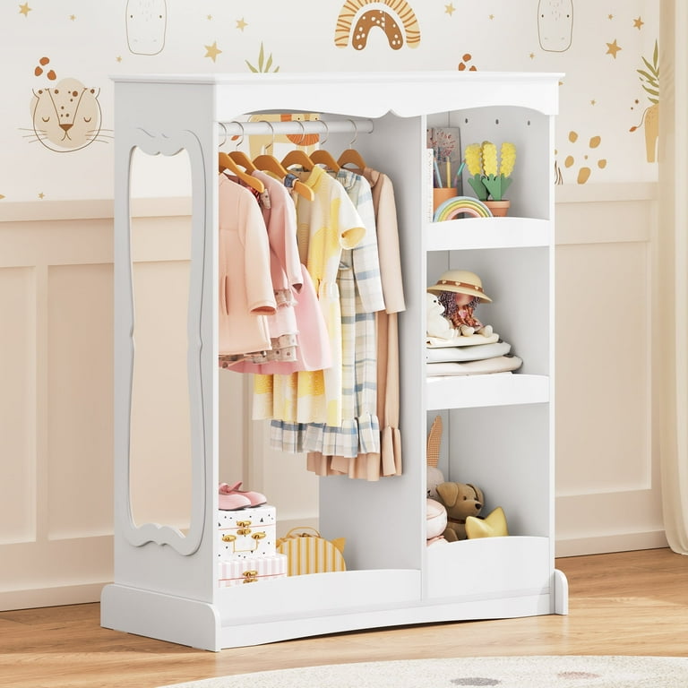 Curipeer Kids Dress up Storage with Flower Mirror, Kids Wardrobe