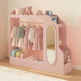 thumbnail image 1 of Curipeer Kids Dress up Storage with Mirror & Bookshelves, Wood Armoire Wardrobe Closet for Bedroom,Pink, 1 of 10