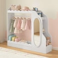 thumbnail image 1 of Curipeer Kids Dress up Storage with Mirror & Bookshelves, Wood Armoire Wardrobe Closet for Bedroom,White, 1 of 9