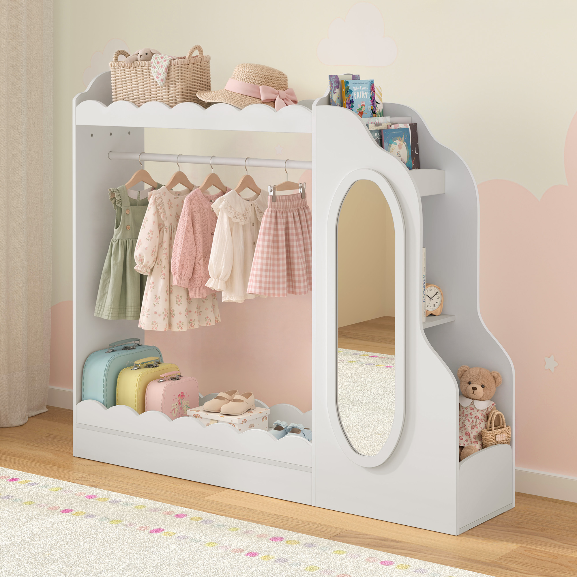 Curipeer Kids Dress Up Storage With Mirror Bookshelves Wood Armoire Wardrobe Closet For Bedroom White: A Straightforward Review