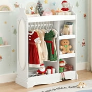 Curipeer Kids Dress up Storage with Mirror, Wood Armoire Wardrobe Closet, White