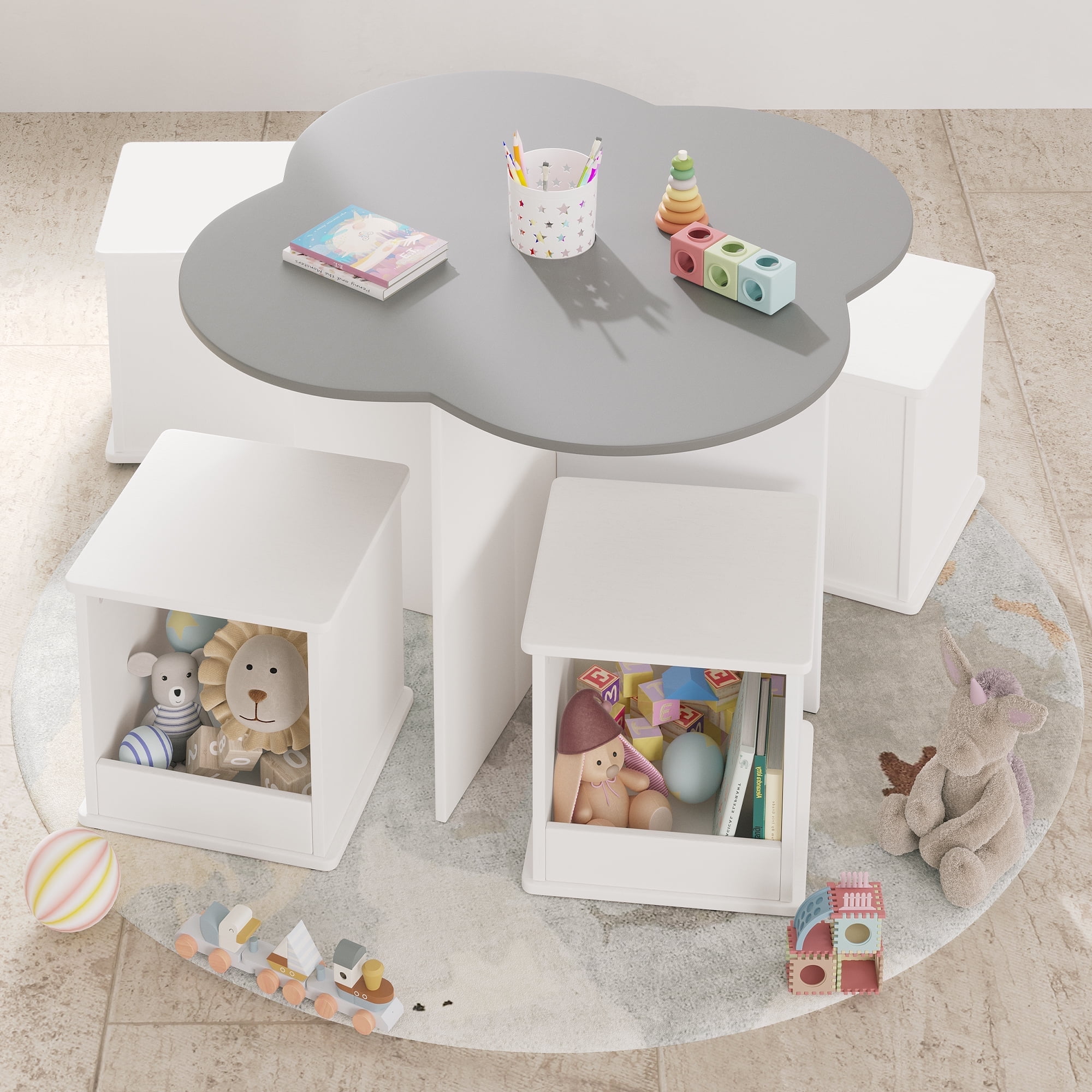 Curipeer Nesting Design Kids Table and Chair Set with 4 Square Storage ...