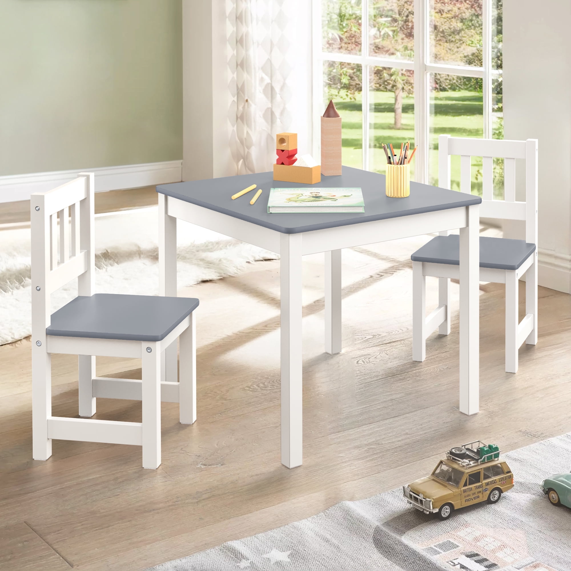 Humble Crew Summit Collection Kids Wood Table and 4 Chairs on sale Set, White & Primary