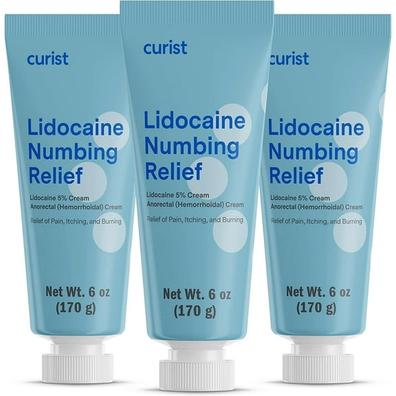 Curist 5% Lidocaine Cream 6 oz Tube Pack of 3 | Lidocaine 5% Numbing Cream for Hemorrhoids