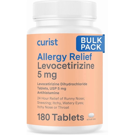 Curist Allergy Relief Medicine Generic Xyzal Levocetirizine 5 mg Antihistamine Tablets 180 ct