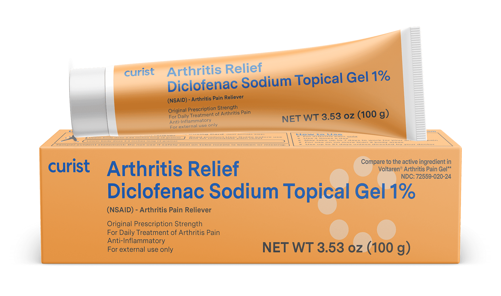 Curist Diclofenac Sodium Topical Gel 1 Percent 100g for Arthritis Pain - Joint Pain Relief for Hand Pain, Foot Pain, Knee Pain, Elbow Pain & Ankle Pain - 1% - 3.53oz