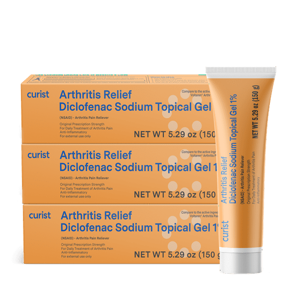 Curist Diclofenac Topical Gel 1% 3-Pack 5.29 oz (150 g) Arthritis Relief Diclofenac 1% Cream OTC