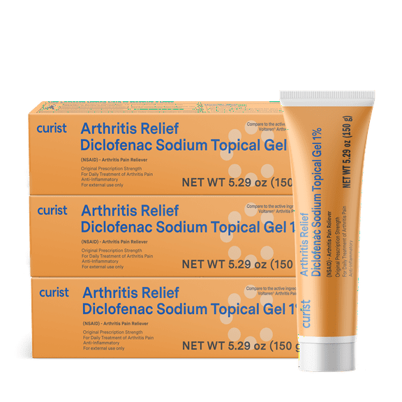 Curist Diclofenac Topical Gel 1% 3-Pack 5.29 oz (150 g) Arthritis Relief Diclofenac 1% Cream OTC