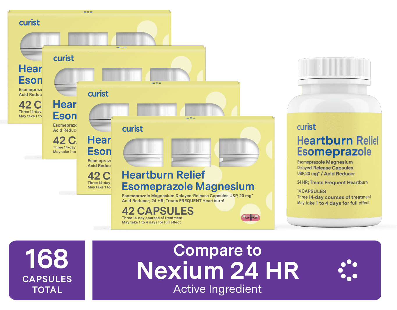 Curist Esomeprazole Magnesium 20mg, OTC Heartburn Reflux Reducer Medication, 168 Ct Capsules