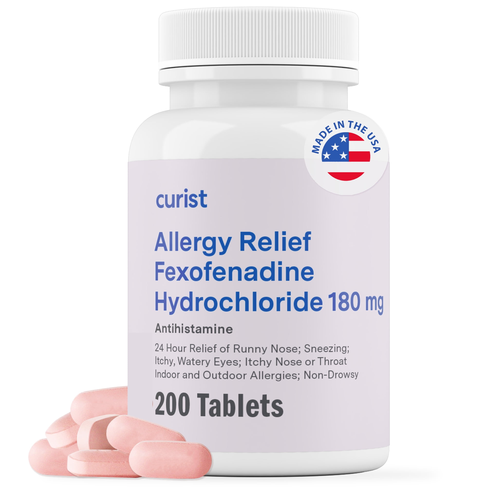 Curist Fexofenadine 180mg Tablet 200 Count USA Made | Fexofenadine Hydrochloride 180 mg Antihistamine Allergy Relief