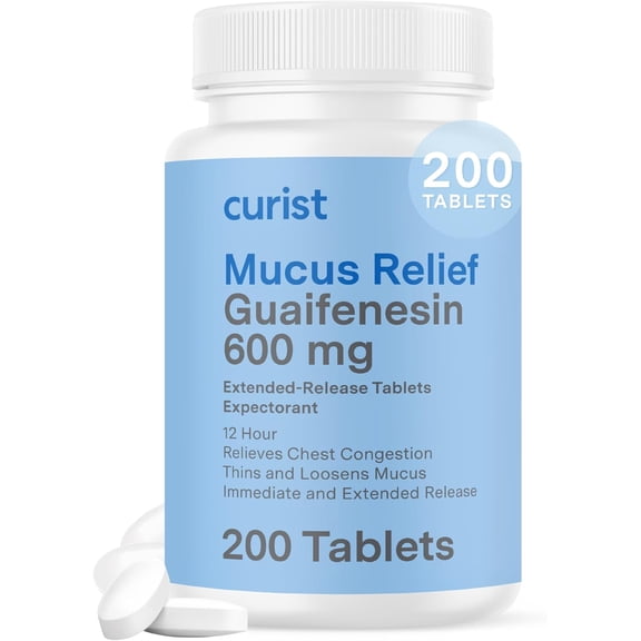 Curist Guaifenesin 600 mg 200 Ct Mucus Relief Tablets OTC Expectorant for Chest Congestion