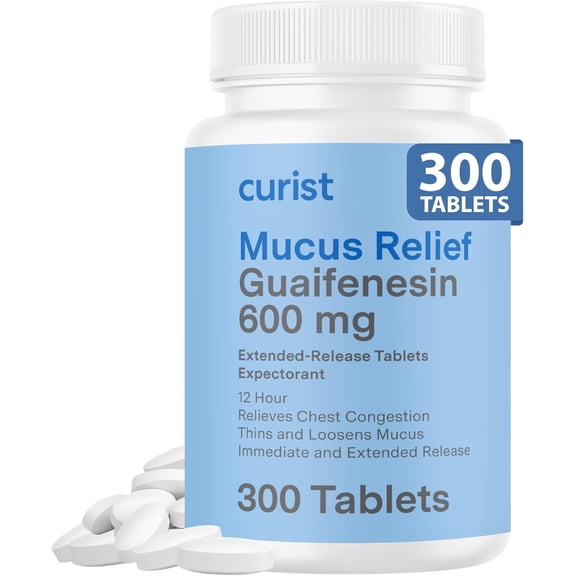 Curist Guaifenesin 600 mg 300 Ct Mucus Relief Tablets OTC Expectorant for Chest Congestion