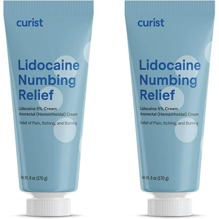 Curist Lidocaine 5% Cream 6 oz Tubes - 2 Pack | Pain Relief Numbing Cream for Hemorrhoids