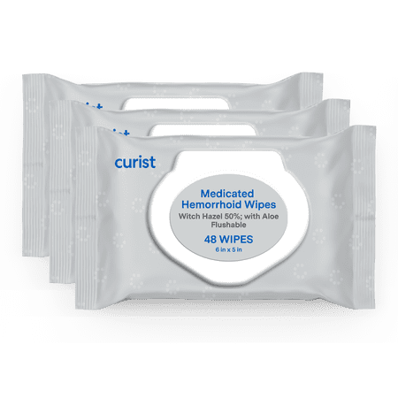 Curist Medicated Hemorrhoid Wipes 144 Ct Witch Hazel 50% & Aloe | Flushable Hemmoridal Wipes