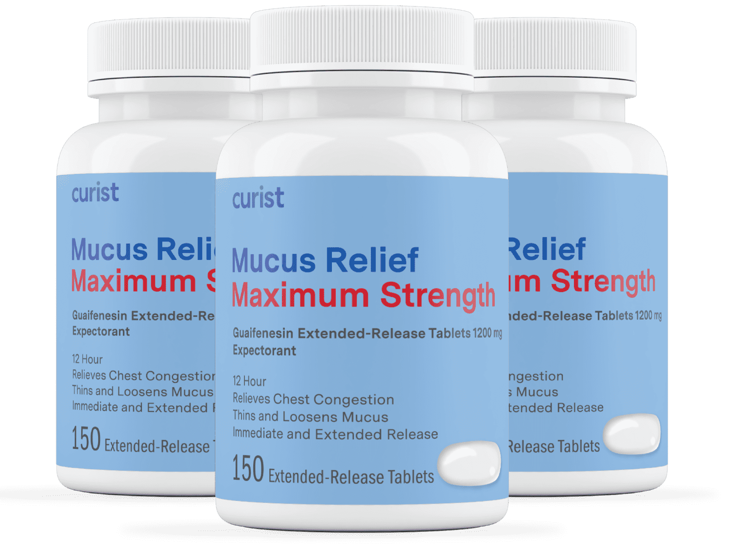 Curist Mucus Relief Guaifenesin Extended Release Tablets 1200 mg 150 Tablets 3 Pack