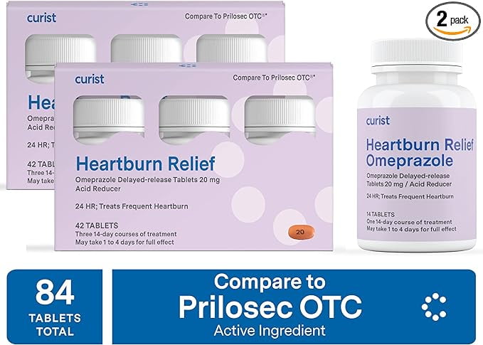 Curist Omeprazole 20mg Tablets Bulk Pack - 84Count Delayed-Release Tablets - Acid Reflux Medicine for Heartburn Relief (2 Pack of 42 Tablets - 84 Total)