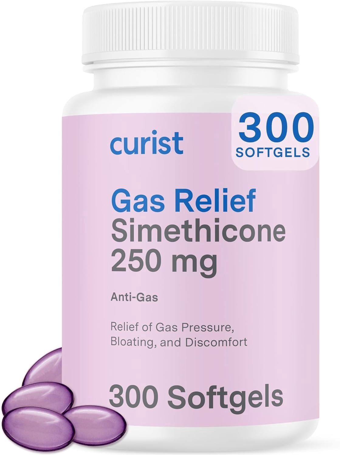 Curist Simethicone Pills, Anti Flatulence, Digestive & Bloating Relief, Gas Pills for Adults, 300 Softgels