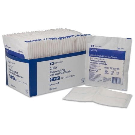 Curity Abdominal Pads - Non-woven Fluff, 7.5 Inches x 8 Inches, White, Sterile, 216 Count