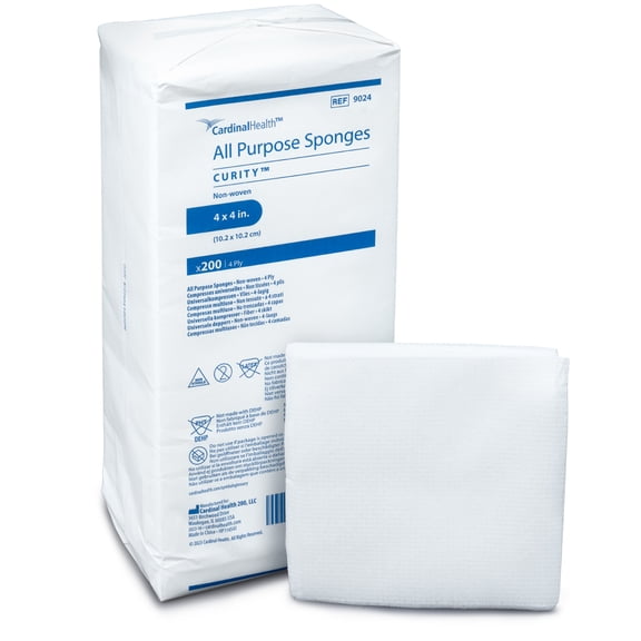 Curity AllPurpose Sponges, 4 x 4, 4Ply, NonSterile, Highly Absorbent Rayon/Polyester Wound & Prep Sponges, LatexFree, 9024 (Box of 200)