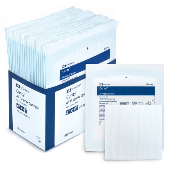 Curity AllPurpose Sponges, 4" x 4" Sterile 4Ply  Highly Absorbent Rayon/Polyester Wound Care Pads for Ointment Application, Prepping, Wiping & Cleaning, LatexFree, 8044 (Pack of  25)
