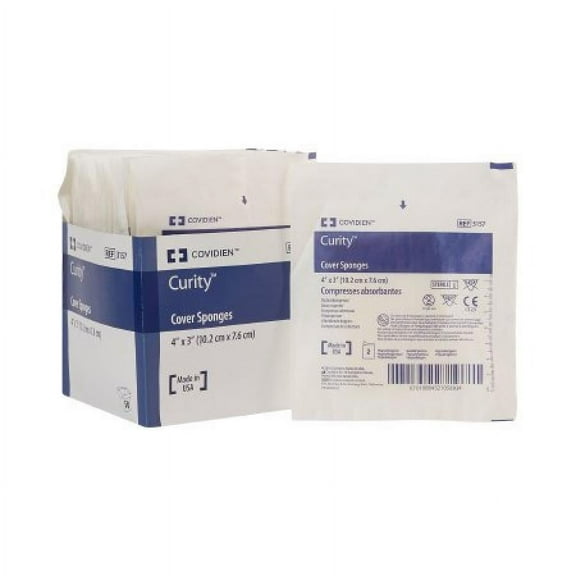 Curity Cover Sponge - 3 x 4 Inch, 4-Ply, White, Non-woven Cellulose, Sterile, 50 Count