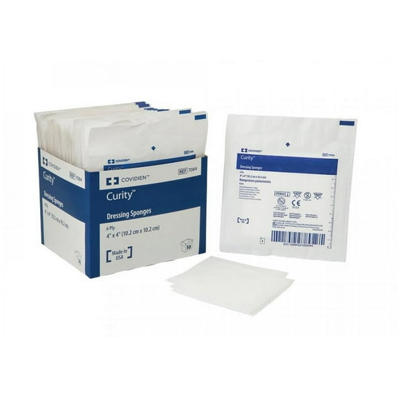 Curity Dressing Sponges, 4 x 4 Inch, 6-Ply, Square, White, Polyester/Rayon, Sterile, 600 Count