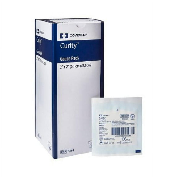 Curity Gauze Pads - 2 x 2 Inch, 12-Ply, White, Sterile, 100 Count