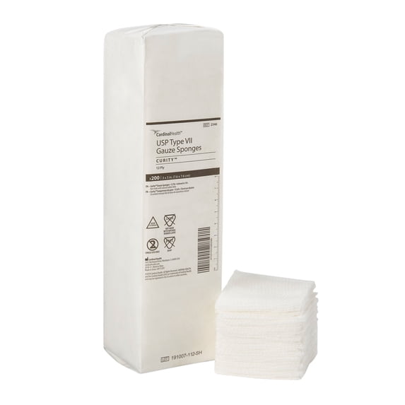 Curity Gauze Sponge, Non-Sterile, 12-Ply USP Type VII Gauze Sponge, 3 in x 3 in, 200 per Pack, 1 Pack