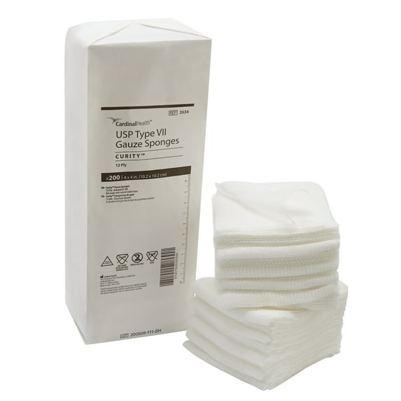 Curity Gauze Sponge, Non-Sterile, 12-Ply USP Type VII Gauze Sponge, 4 in x 4 in, 200 per Pack, 10 Packs, 2000 Total