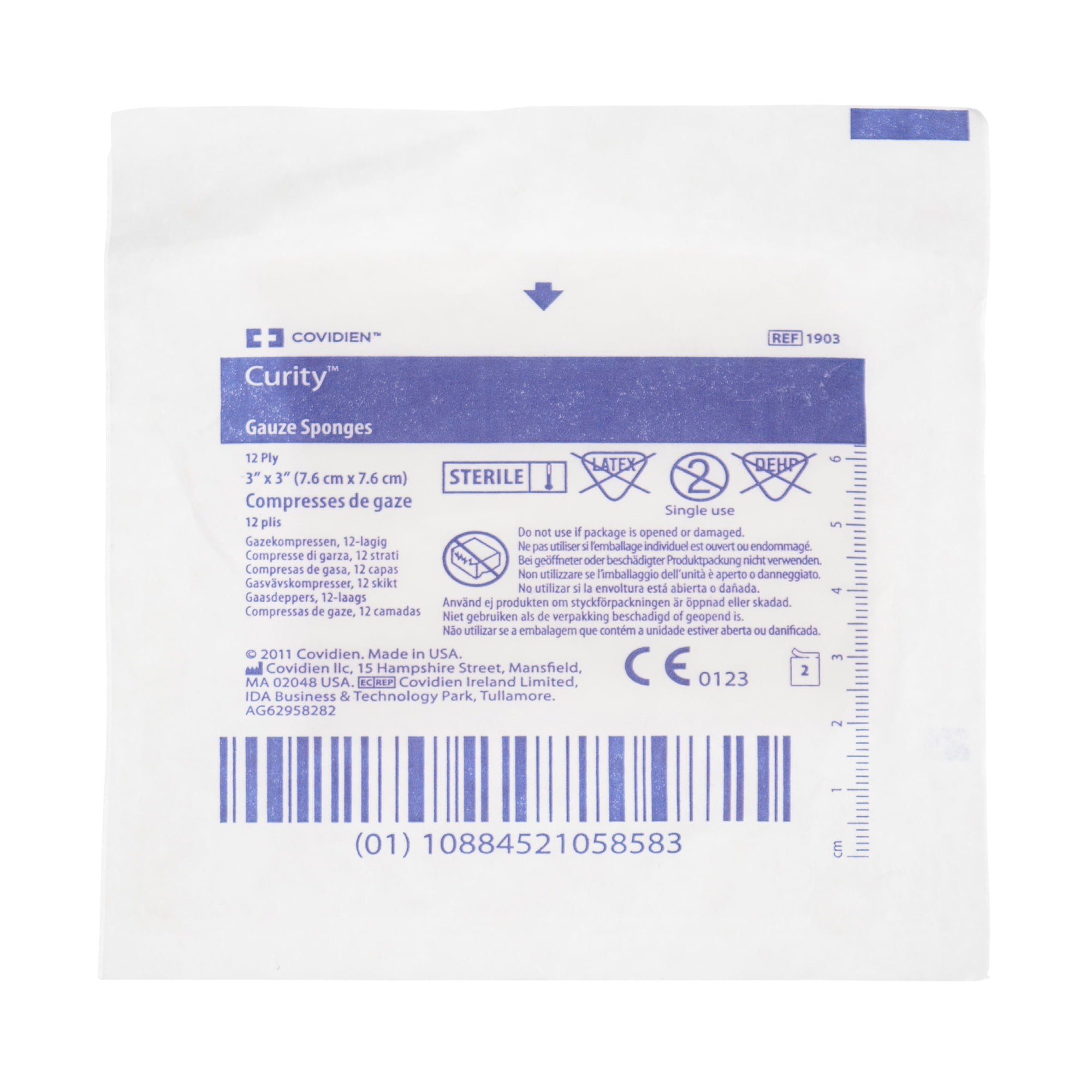 Curity Gauze Sponges, Sterile, 12-Ply USP Type VII Gauze Sponge, 3 in x 3 in, 2 per Pack, 1200 Packs, 2400 Total