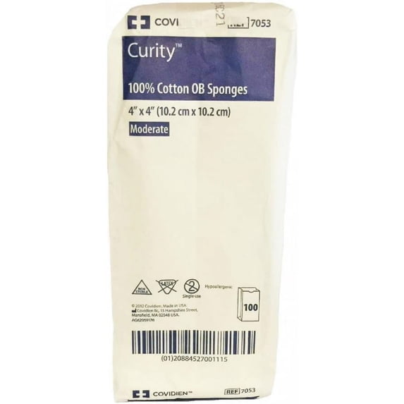 Curity OB Sponge - 4 X 4 Inch, 2-Ply Square, Non-sterile, 100 Count