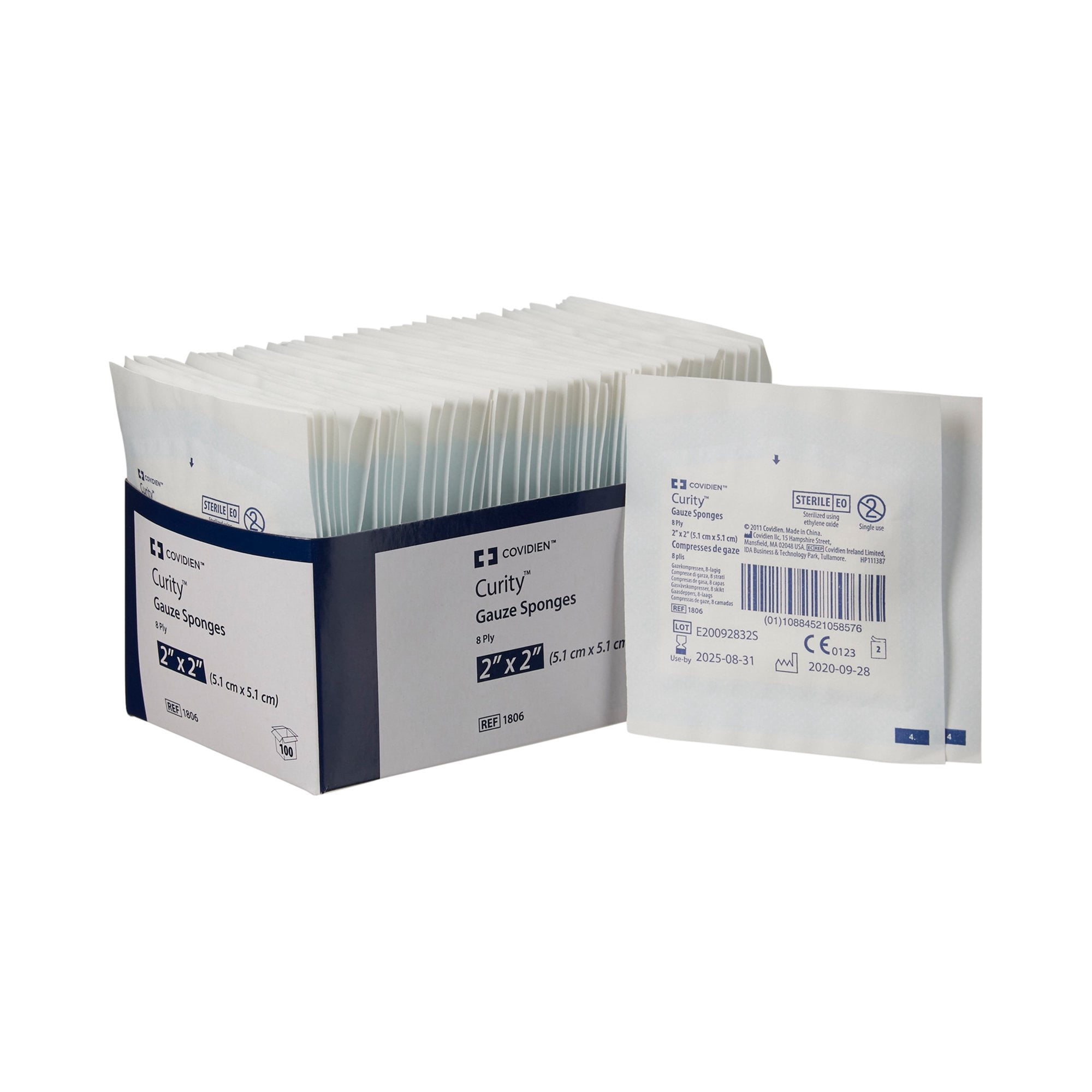 Curity Square USP Type VII Sterile 8-Ply Gauze Sponges, 2" x 2", 2 per Pack, 1500 Packs, 3000 Total