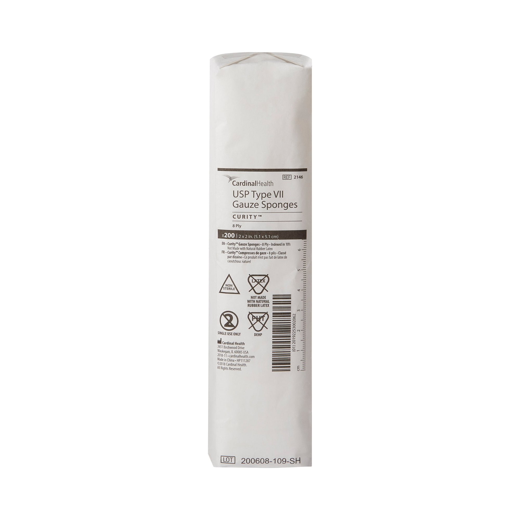 Curity USP Type VII Gauze Sponge 8-Ply Non-Sterile 2" x 2", 200 per Pack, 25 Packs, 5000 Total
