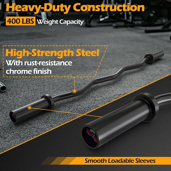 Curl Bar, 47” Curl Bar with Copper Sleeve and Bearing Connection, 400lbs Olympic Barbell for Weight Lifting, Lunge, Squat, Hip Thrusts, Strength Training Curling Bars