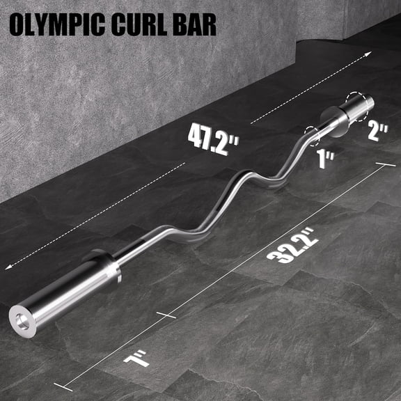 Curl Bar - 47" Heavy Duty Weightlifting Bar for Bicep & Tricep Workouts