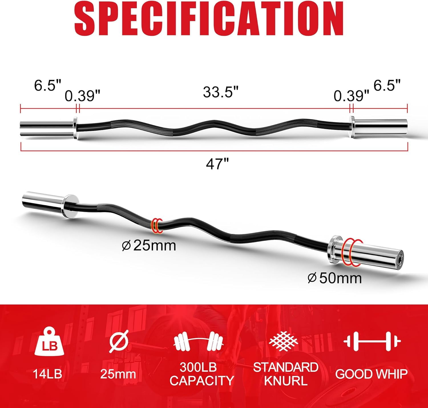 Curl Barbell 4ft - 330lb Weight Capacity for Arm Sculpting and Strength Training