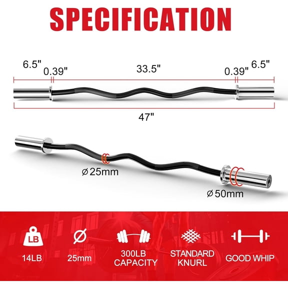 Curl Barbell 4ft - 330lb Weight Capacity for Arm Sculpting and Strength Training