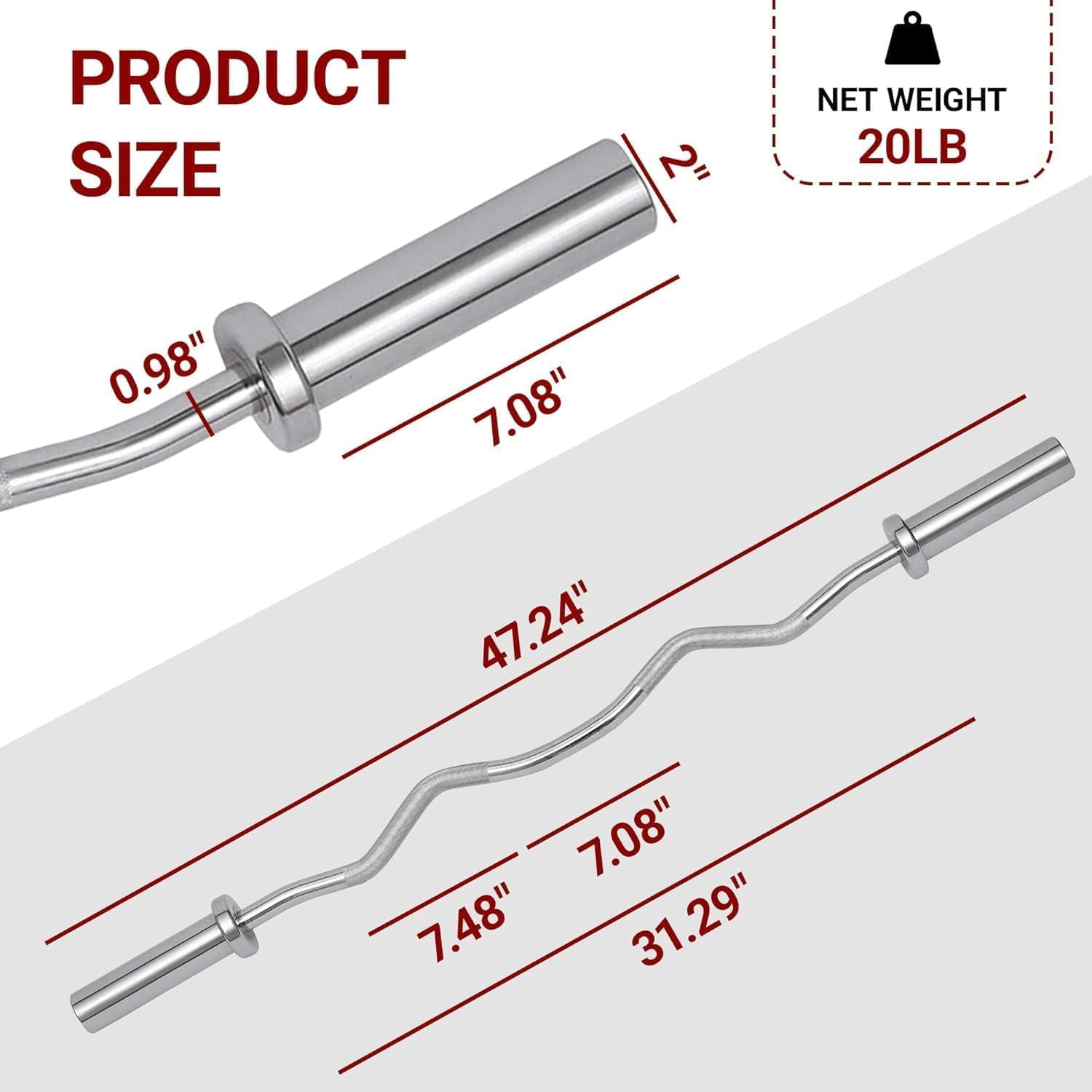 Curl Barbell Bar 47 Inch, 2-Inch  Weight Lifting Bar for Home Gym Squat  Thrusts