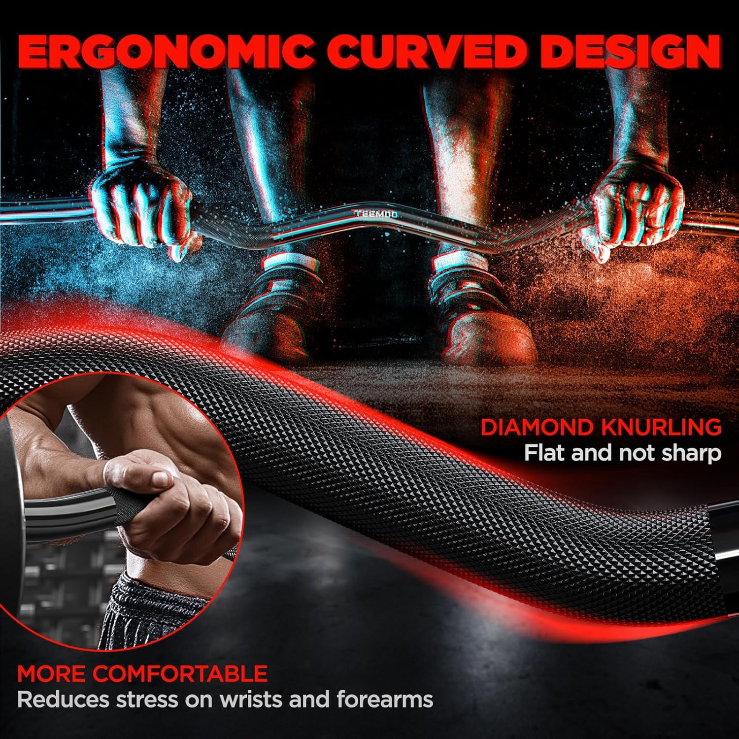 Curl Barbell Bar, 47 Inch Curl Bar with 2 Spring Collars for Weight Lifting Squat  Thrusts Biceps 500lb Capacity E-Coat  Black