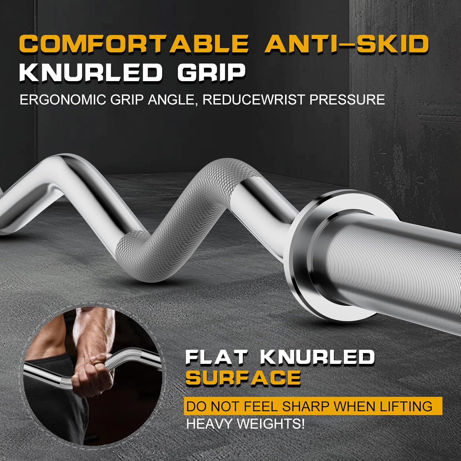 Curl Barbell Bar 47 Inch with Silent Bearings for Weight Lifting and Strength Training
