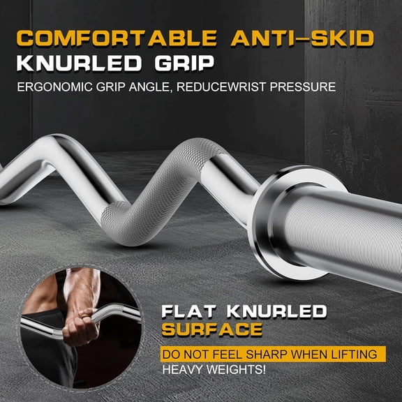 Curl Barbell Bar 47 Inch with Silent Bearings for Weight Lifting and Strength Training