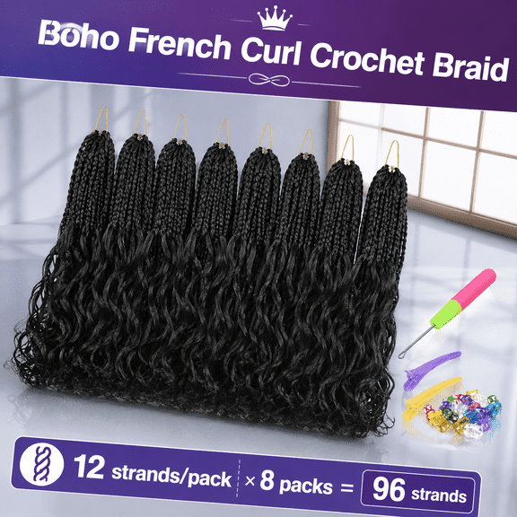 Curl Boho Crochet Br14inch 8 Pack Pre-looped Soft Braiding Hair For Black Women 40mm Root & 25mm End Curls Goddess Box Extensions