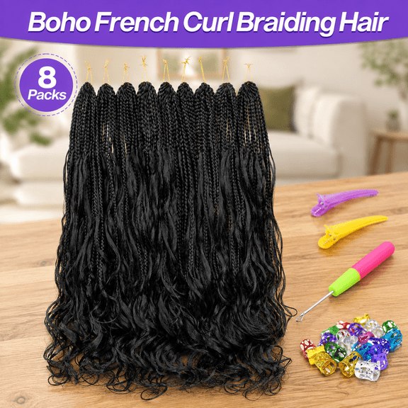 Curl Boho Crochet Br24inch 8 Pack Pre-looped Soft Braiding Hair For Black Women 40mm Root & 25mm End Curls Goddess Box Extensions