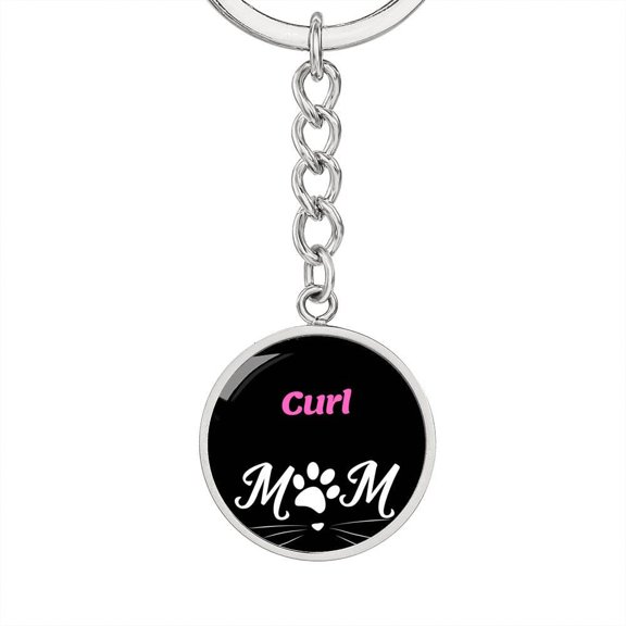 Curl Cat Mom Keychain Stainless Steel or 18k Gold Circle Pendant