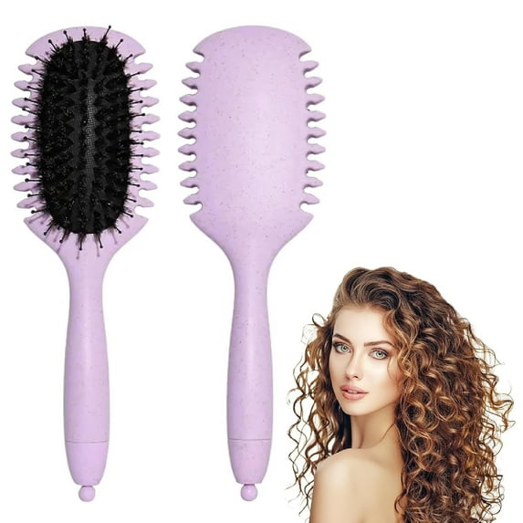 Curl Define Brush Hair Comb Boar Bristle Define Styling Brush Curly Hair Brush Shaping Curls for Women Reduce Pulling and Curl Separation (Purple)