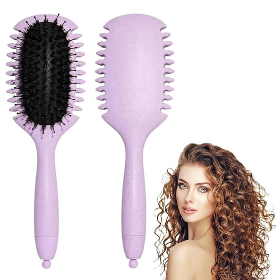 Curl Define Brush Hair Comb Boar Bristle Define Styling Brush Curly Hair Brush Shaping Curls for Women Reduce Pulling and Curl Separation (Purple)