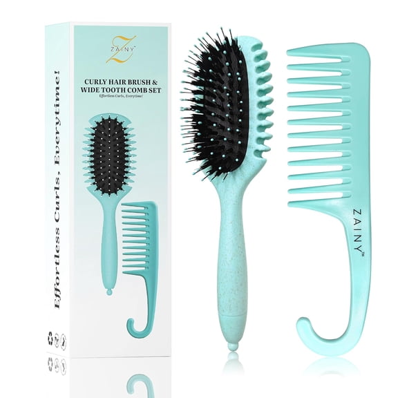 Curl Defining Brush 2PC Set, Wide Tooth Comb for Curls, Curly Hair Brush for Women, Wet Detangler Wavy Hairbrush & Shower Detangling Curl Comb & Define Curl Brush for Kids, Girls, Toddlers & Men