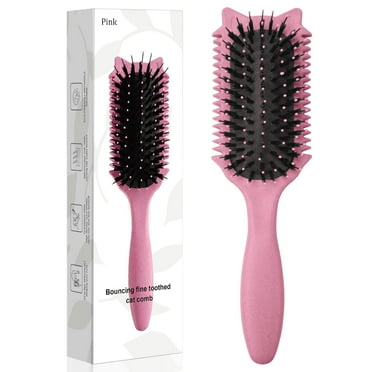 Curl Defining Brush, Curly Hair Brush for Curls Waves & Coils, Define, Volumize, Detangle Women Girls Curls, Reduce Hair Pulling Frizz, Fun Cat-Head Design, Pink